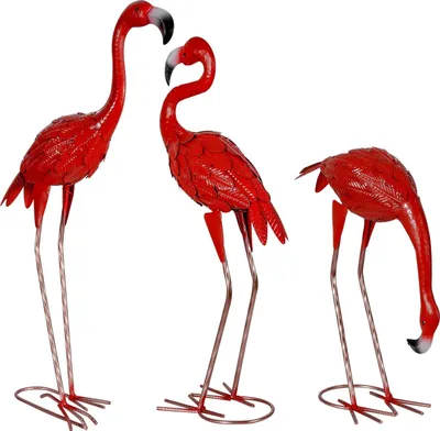 Produktbild von Famanu Metallflamingo Gartenfiguren Set von 3 - Dekorative Skulpturen für Garten, Terrasse und Rasen