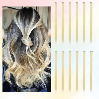 Obrázek produktu pro Prodlužovací vlasy, klipsy, 12 kusů, 55 cm, rovné, barevné, syntetické vlákno, blond