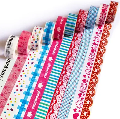 Produktbild von 10 Stück TE-Trend DIY Set Washi Tape Klebeband Rollen 5m 15mm Scrapbooking Dekoband mehrfarbig beschreibbar