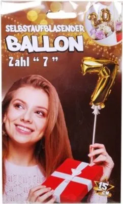 Produktbild von Folien Ballon zum Geburtstag mit Zahl 7 selbstaufblasend Farbe gold