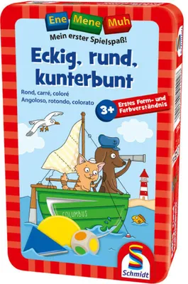 Produktbild von Schmidt Spiele 51422 - Bring-Mich-Mit-Spiel in Metalldose - Ene Mene Muh - Eckig, rund, kunterbunt