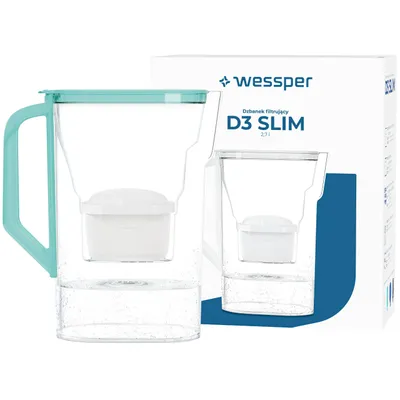 Produktbild von Wessper D3 SLIM Wasserfilterkanne 2,7 L Mint mit 1x aquamax Filter
