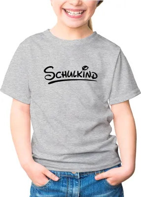 Produktbild von Kinder T-Shirt Mädchen Aufdruck Schulkind Geschenk zur Einschulung Schulanfang Moonworks® grau 110-116 (5-6 Jahre)