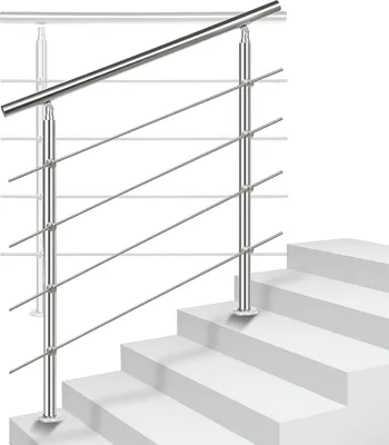 Produktbild von Jopassy Treppengeländer 150cm 4 Querstreben Edelstahl Geländer und Handläufe Balkongeländer Aufmontage Treppe Brüstung Balkon Pflegeleicht Innen und Aussen Brüstung