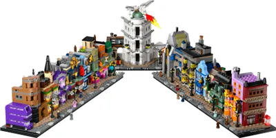 Produktbild von LEGO Harry Potter Die Zauberläden der Winkelgasse, magisches Modell zum Ausstellen, Läden im Mikromaßstab aus LEGO Steinen, 12 Mikrofiguren zum Sammeln für Erwachsene, Sammlerstück, Geschenkidee 76444