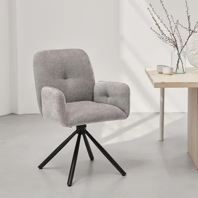 Image de Chaise de Salle à Manger Moderne Tissu Gris Design Chaise de Cuisine Chaise pas Cher Fauteuil Rembourrée