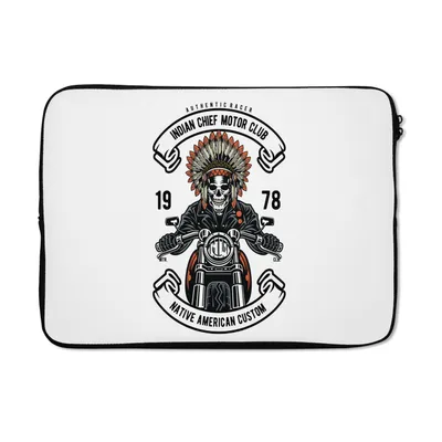 Produktbild von MuchoWow® Laptop Hülle 14 ZollSkelett - Motor - Indianerzeichen - Vintage Laptoptasche - Laptoptasche - Stoßsicher - Schutzhaube