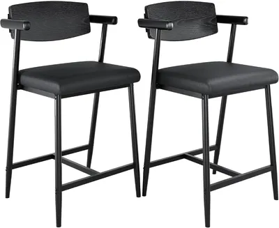 Produktbild von Barhocker 2er Set Polsterhocker Kunstleder Metall 93 cm schwarz