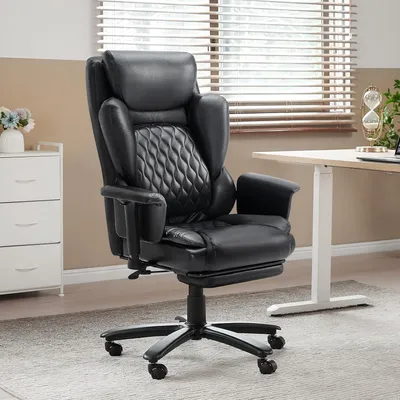 Obrázok produktu pre Kancelárska stolička, riaditeľská stolička s podnožkou, ergonomická otočná stolička s nastaviteľnou opierkou chrbta, herná a kancelárska stolička, materiál: látka (matná čierna)