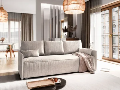 Produktbild von Sofa MESTOR Beige Kordstoff mit Schlaffunktion, Sofa mit Bettkasten, Sofa mit Bettkasten, Wohnzimmersofa, Couch, Soffa, Bettsofa, Couchgarnitur- Beige, POSO 02