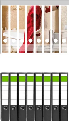 Produktbild von Wallario 8 Stück schmale Ordner inkl. Klebeetiketten mit Motive Weihnachtsmann macht Pause und pinkelt auf edler Toilette -  Set mit Rückenschildern / Ordnerrücken Stickern