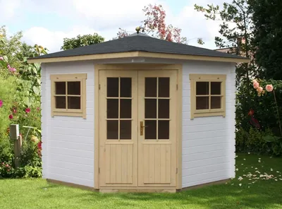 Produktbild von Alpholz 5-Eck Gartenhaus Modell Sunny-A aus Holz in Pinie (Imprägniert), Holzhaus mit 28 mm Wandstärke,Größe: 200 x 200 cm