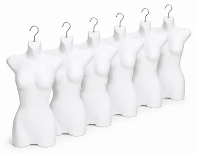 Produktbild von 6er Set Torso Weiblich - 70 cm Damentorso aus Kunststoff - Mannequin Oberkörper Halbplastik in Farbe weiß - Mannequin Büste - Halbplastischer Damenbody - Puppe Figur - Schaufensterpuppe mit Haken
