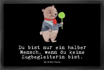 Produktbild von Mr. & Mrs. Panda fußmatte Zugbegleiterin Herz 50 x 75 cm - Schwarz - Geschenk, Gummimatte, Schmutzmatte, Schmutzfangmatte, Schuhabstreifer, Bodenvorleger