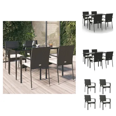 Produktbild von vidaXL 5-tlg. Garten-Essgruppe mit Kissen Schwarz Poly Rattan -  Gartenmöbel-Sets