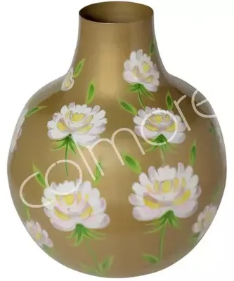 Immagine prodotto di Vaso dipinto a mano con motivi floreali, smalto dorato. Dimensioni: 35x35x43 cm