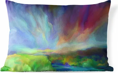 Produktbild von MuchoWow® Outdoor Kissen - Landschaft - Aquarell - Himmel - 50x30 cm - Wetterfest - Lounge Kissen - Sofa kissen - Wohnzimmer Dekoration