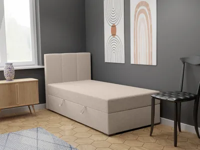 Produktbild von FEDVE Boxspringbett Einzelbett GANDIA MINI BASIC mit Bettkästen Jugendbett mit Bonell-Matratze 90x200 Links