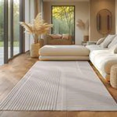 Obrázek produktu pro Skandinavischer Teppich Boho Design Einfarbig Beige und Creme Waschbarer Teppich, Größe: 140 x 200 cm, Farbe: Creme-2