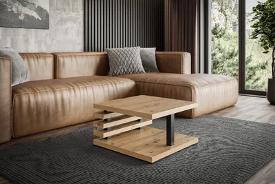 Produktbild von ALTDECOR Couchtisch, Kaffeetisch, ideal als Sofatisch oder Wohnzimmertisch, solide Konstruktion aus Möbelplatte, 60x60x32 cm - Artisan Eiche Optik -  YOTO