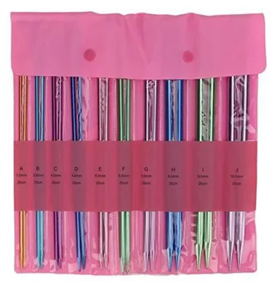 Produktbild von Stricknadel-Set Aluminium 25 cm Einspitzig Farbig 20 Stück Nadelstärken 3-10 mm