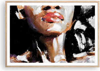 Produktbild von Gerahmtes Poster - Rahmen in heller Eiche - Öl Mund Frau - 100x70 cm - Wand Bild - Wanddeko - Wandbilder - Kunstposter - Wandposter - Bilderrahmen - Bilder - Kunstdruck - P2NAA100x70-4724