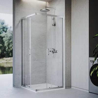 Produktbild von SONNI 76 x 120 x 185 cm silber Duschabtrennung , Schiebetür mit Ober- und Unterschiene, 5 mm Glas, Türrahmen mit 20 mm Verstellbereich