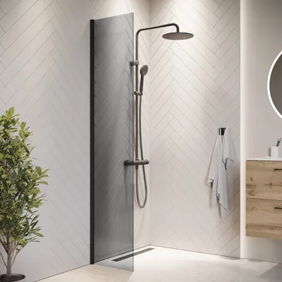 Produktbild von Duschwand Rizani 40 x 200cm Glas Duschabtrennung Schwarz - Walk-In Dusche Nano Duschtrennwand
