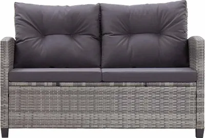 Produktbild von vidaXL 2-Sitzer-Gartensofa mit Kissen Grau 124 cm Poly Rattan