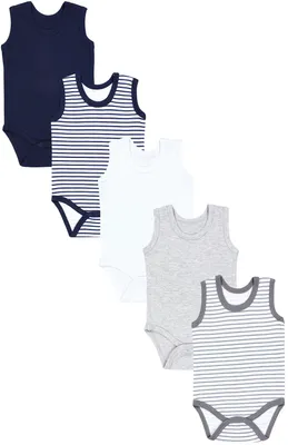 Produktbild von TupTam Baby Jungen Achselbody in Unifarben 5er Pack, Farbe: Streifenmix Blau Grau, Größe: 80