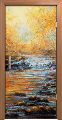 Produktbild von Türposter 90x200 cm Türaufkleber Türtapete Türfolie Klebefolie Landschaft Wasser Bäumen Herbst