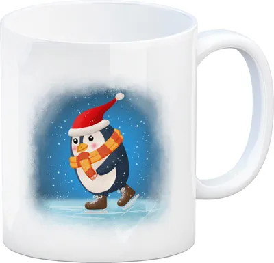 Produktbild von Pinguin mit Weihnachtsmütze und Schlittschuhen Kaffeebecher