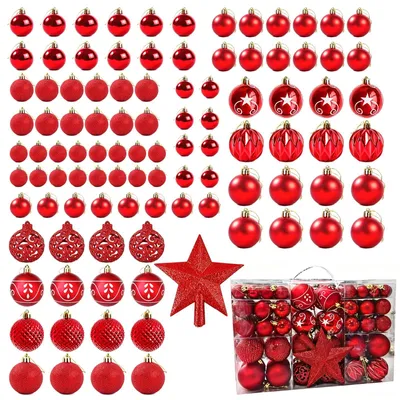 Weihnachtskugeln-Set, 101-teilig, Ø 3-6 cm, matt, Kunststoff, rot