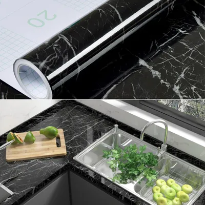 Produktbild von Selbstklebende Folie mit schwarzem Marmor-Look für Möbel und Arbeitsplatten