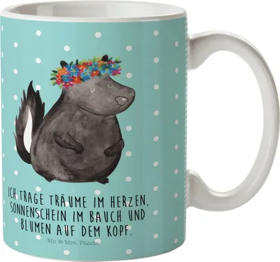 Produktbild von Mr. & Mrs. Panda Pott Stinktier Mädchen - Türkis Pastell - Geschenk, Raubtier, Plastikbecher, Namaste, Wildtier, Haferl, Trinklernbecher, Skunk, Kindertasse, Yoga