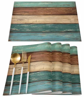 Platzset-Set 6er, Retro Holzstruktur, Polyester, 45x30 cm