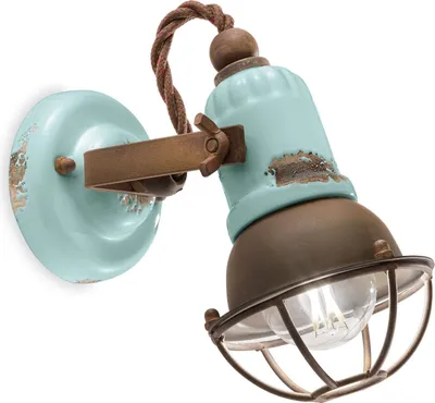 Produktbild von Strahler Metall Keramik verstellbar Hellblau Shabby Antik Rostbraun E14 Vintage Design Keramiklampe