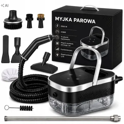 Zdjęcie produktu dla Odkurzacz parowy 2500 W, 4 bar - Profesjonalny odkurzacz parowy z regulacją dotykową - czarny