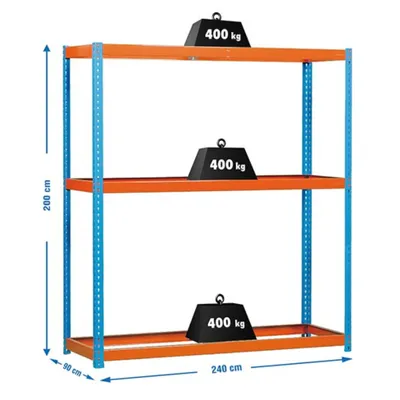 Produktbild von Simonrack Schwerlastregal SIMONFORTE 2409-3 450100045202490 orange, blau 240,0 x 90,0 x 200,0 cm