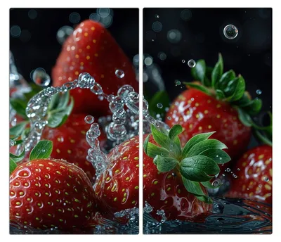 Produktbild von Spritzschutz Herdabdeckplatte Schneidebrett aus Glas Frische Erdbeeren 2-Teilig (60x52cm)