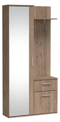 Produktbild von Garderobenschrank mit Spiegel - Trüffeleiche - mit Schublade - LUX - Geräumiger Schuhschrank