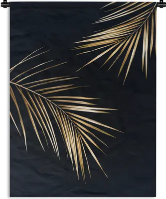 Produktbild von MuchoWow® Wandteppich Wandbehang Blätter - Pflanzen - Gold - Schwarz - Luxus 120x160 cm Tapisserie Dekoration Wandtuch - Wohnzimmer - Moderne