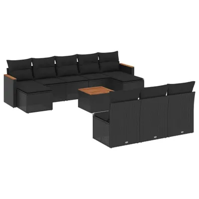 Produktbild von vidaXL 11-tlg. Garten-Sofagarnitur mit Kissen Schwarz Poly Rattan