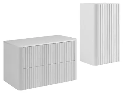 Image de Ensemble de meubles de salle de bain comprenant un meuble vasque et un meuble de rangement, blanc, 80 x 48 x 44 cm
