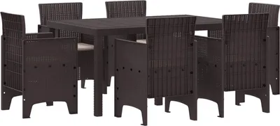 Imagen del producto de Conjunto de Comedor de Jardín 7 pcs Marrón Ratan Polt
