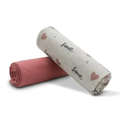 Stoffset 0,5 m Jersey + 0,5 m Bündchenstoff, Glitzerherzen ecru+mauve
