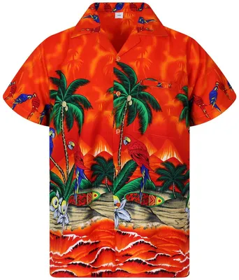 Produktbild von Hawaii-Hemd – Kurze Ärmel mit Blumenmuster und Brusttasche – Papagei-Orange – XS