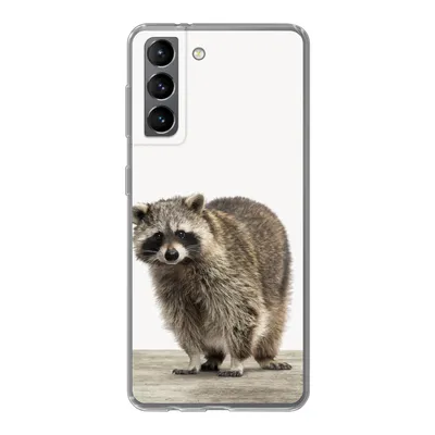 Produktbild von MuchoWow® Handyhülle Schutzhülle Hülle für Samsung Galaxy S21 Waschbär - Tiere - weißer Hintergrund - Jungen - Mädchen - Kinder Silikon Softcase Handy Hülle - Softcase
