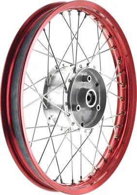 Produktbild von Speichenrad 1,5x16 Zoll Alufelge rot eloxiert und poliert + Edelstahlspeichen