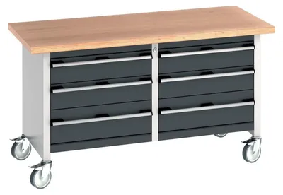 Produktbild von Bott Werkbank cubio Multiplex-Arbeitsplatte 1500 x 750 x 840mm RAL 7035/7016